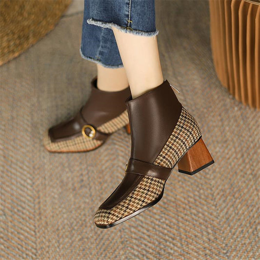 Retro Block Heel Ankle Boots
