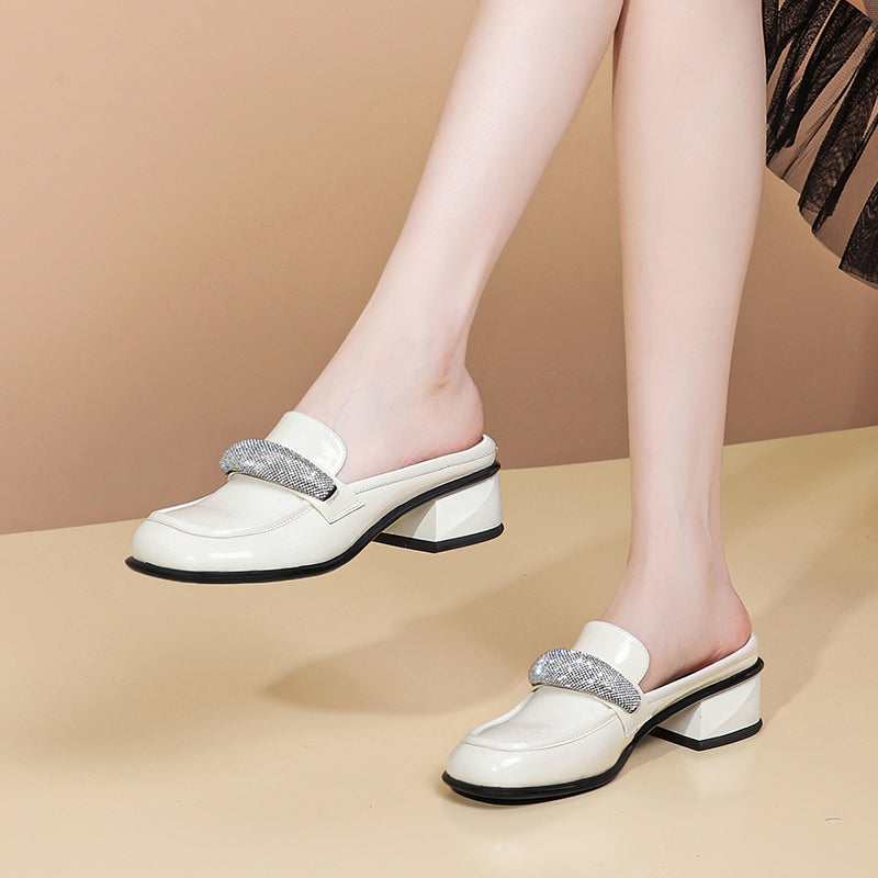Crystal Buckle Mule Heels