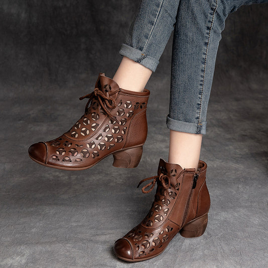 Chunky Heel Leather Ankle Boots