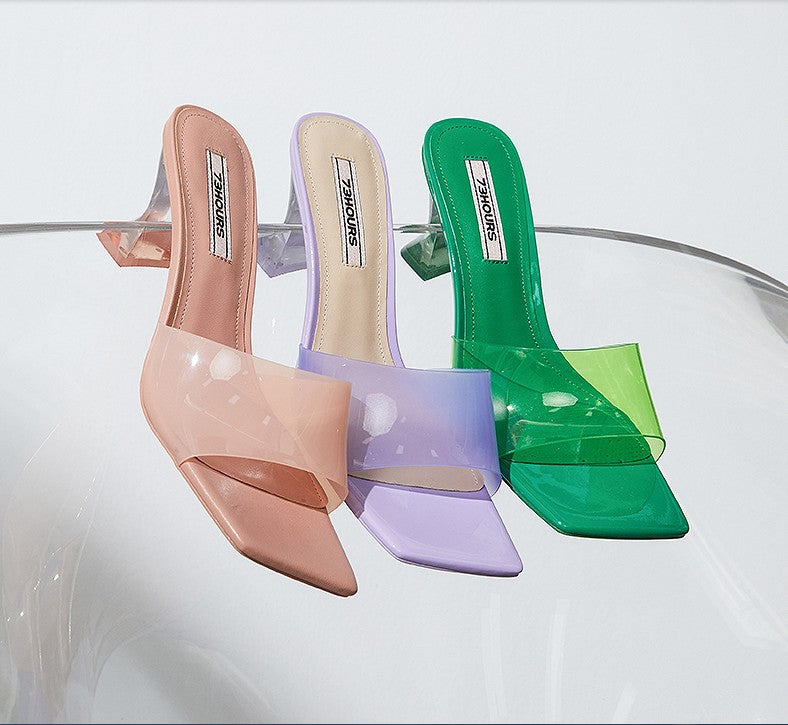 Crystal Heel Mule Sandals