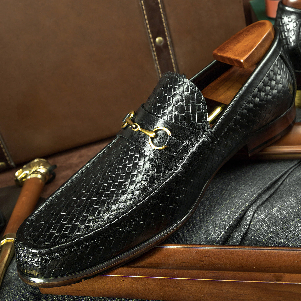 Men’s Woven Leather Loafers
