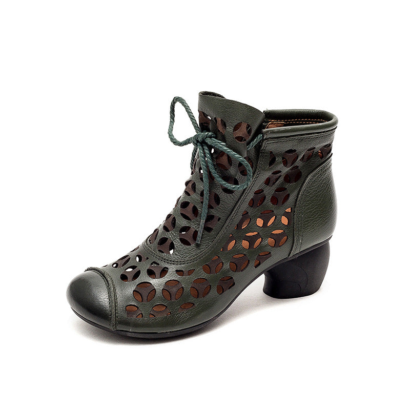 Chunky Heel Leather Ankle Boots