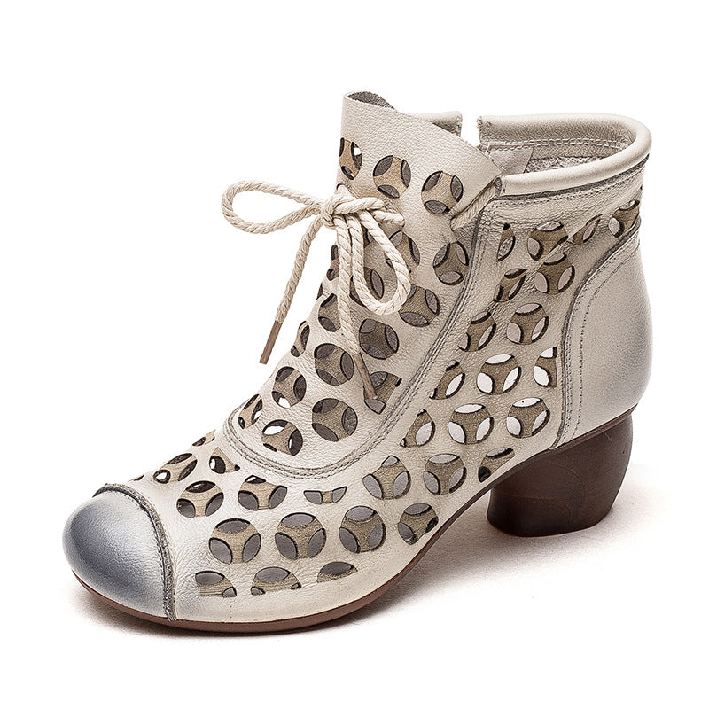 Chunky Heel Leather Ankle Boots