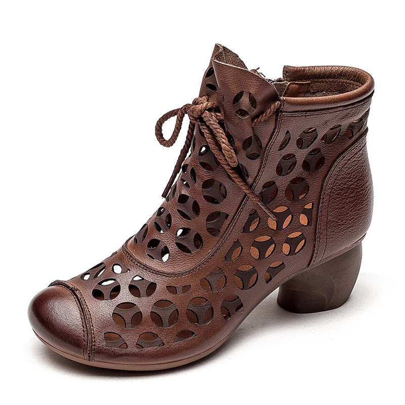 Chunky Heel Leather Ankle Boots