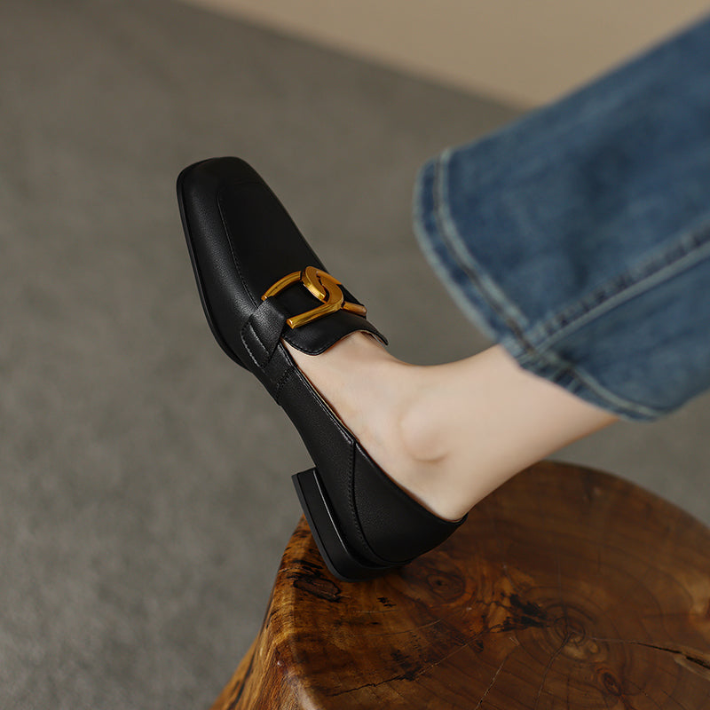 Classic Metal Buckle Loafers
