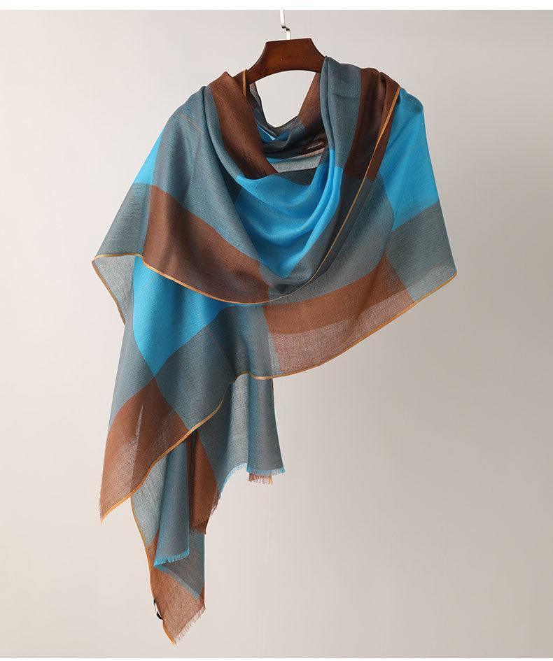 Long Plaid Woven Scarf