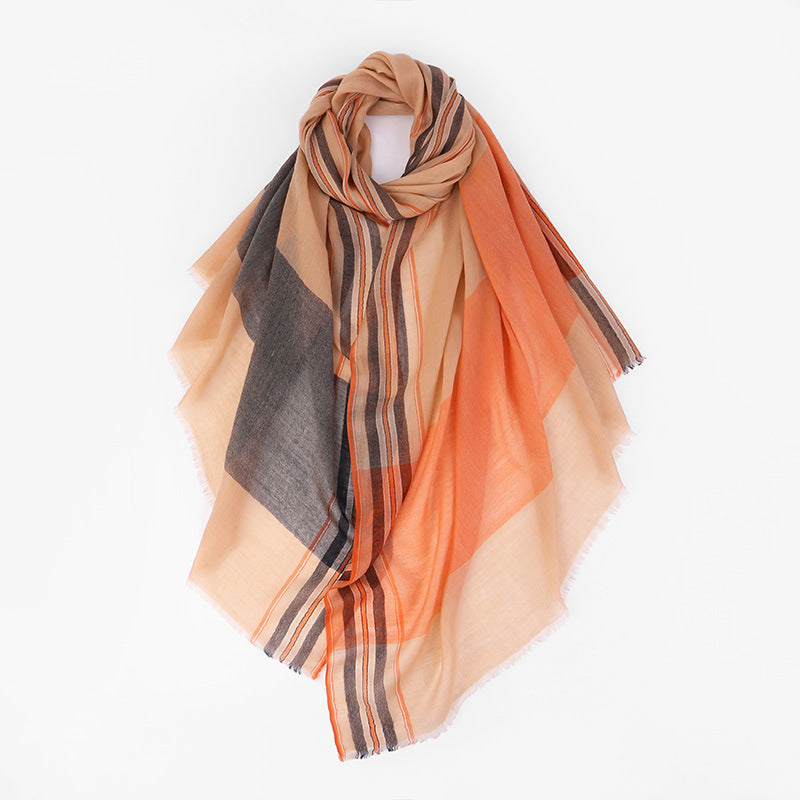 Plaid Fringe Long Scarf