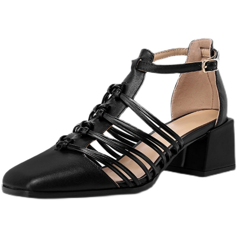 Lace-Up Square Toe Block Heel Sandals