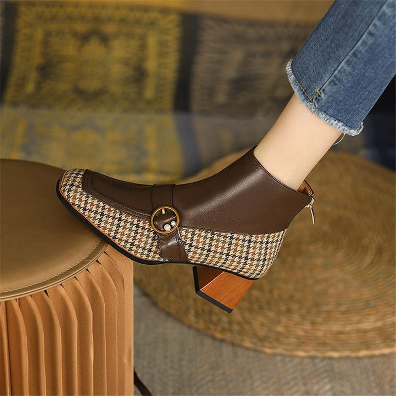 Retro Block Heel Ankle Boots