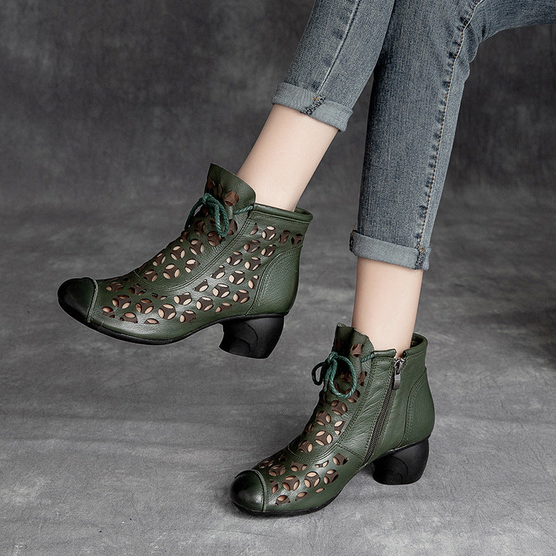 Chunky Heel Leather Ankle Boots