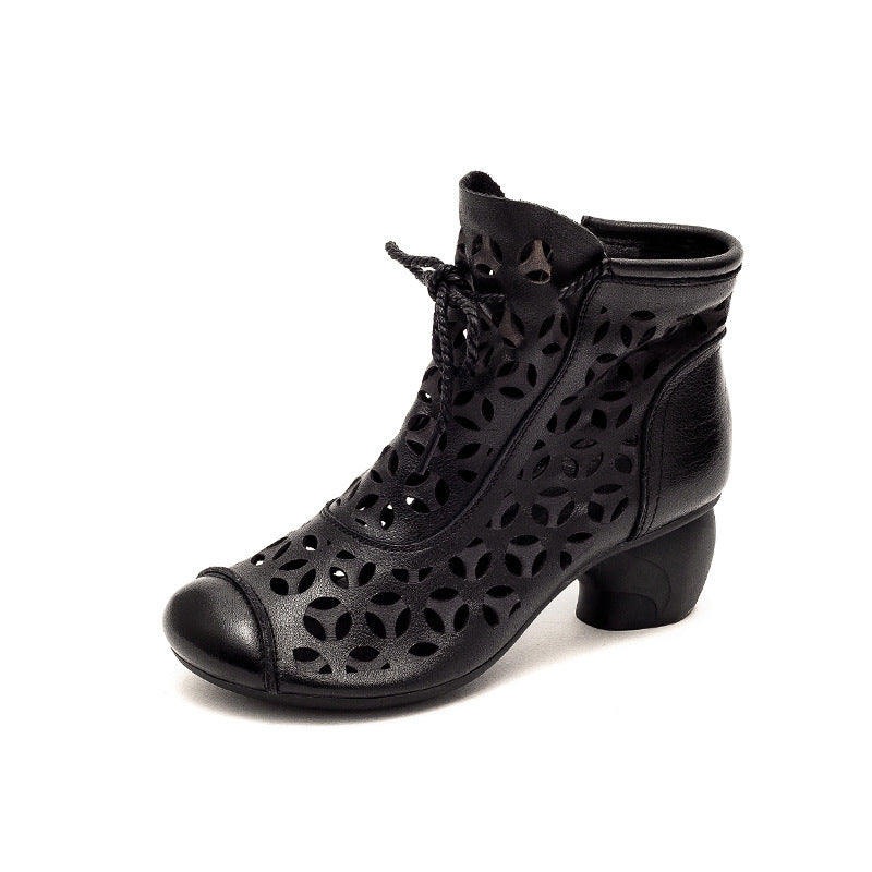Chunky Heel Leather Ankle Boots