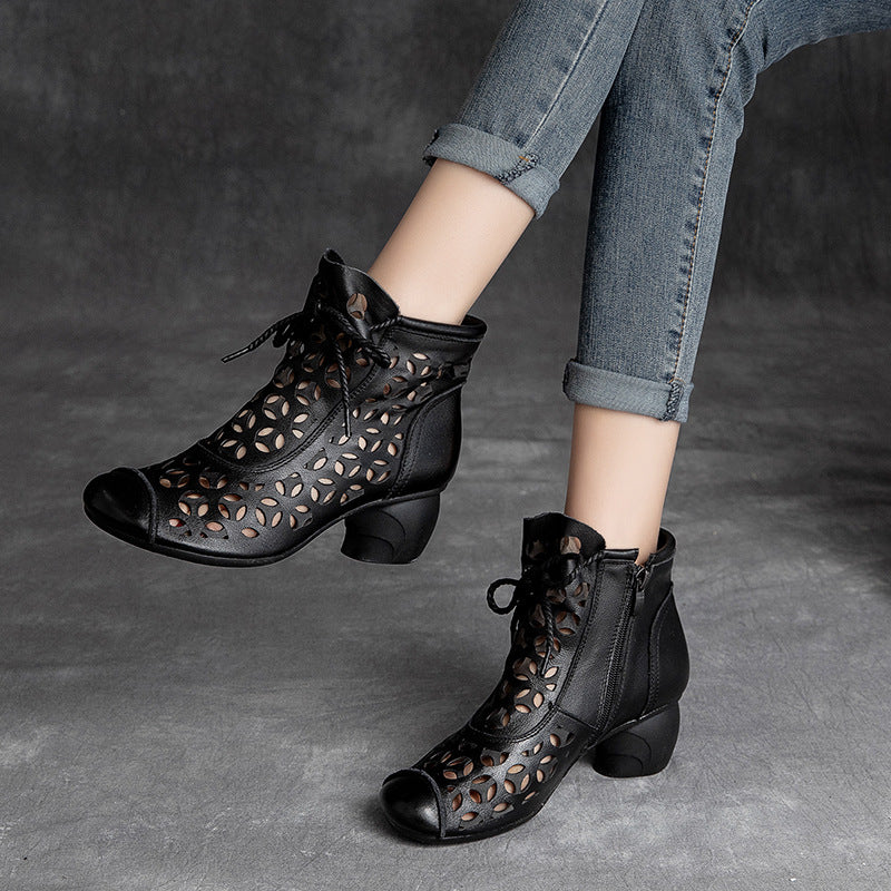 Chunky Heel Leather Ankle Boots