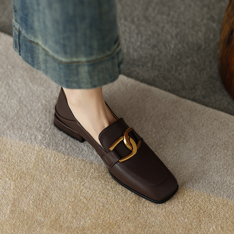 Classic Metal Buckle Loafers