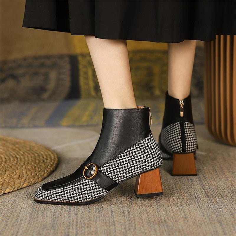 Retro Block Heel Ankle Boots