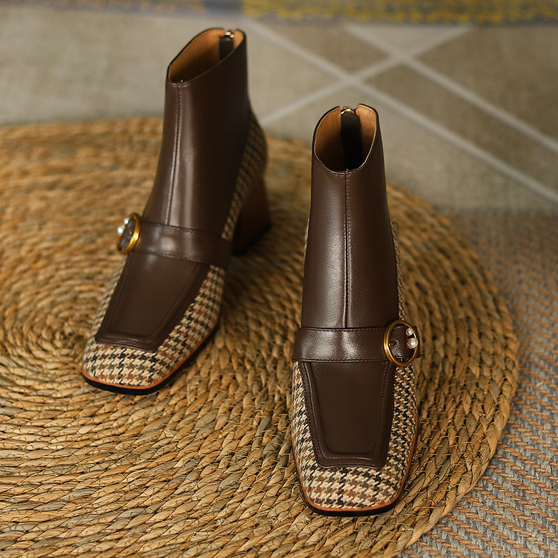 Retro Block Heel Ankle Boots