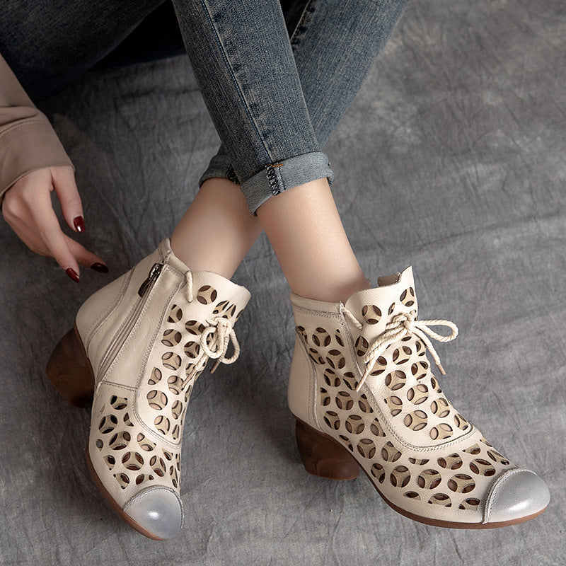 Chunky Heel Leather Ankle Boots