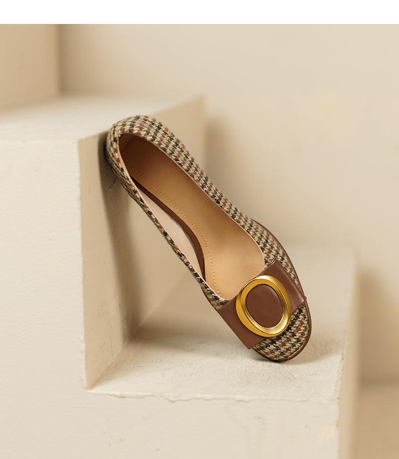 Gold Bow Block Heel Pumps