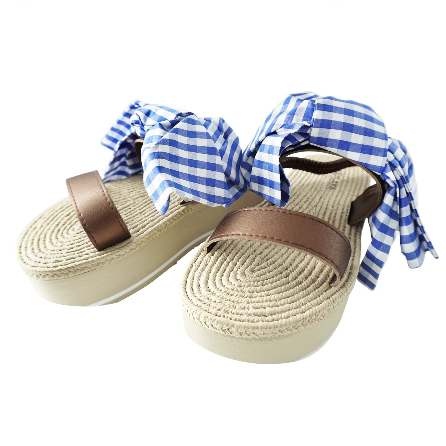 Rockefeller Gingham Bow Espadrille Wedge Sandals