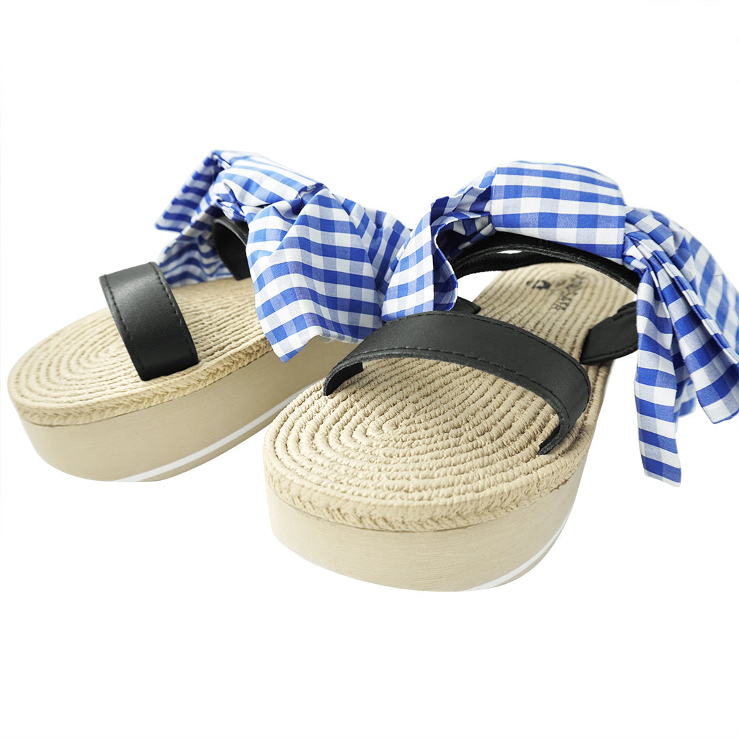Rockefeller Gingham Bow Espadrille Wedge Sandals