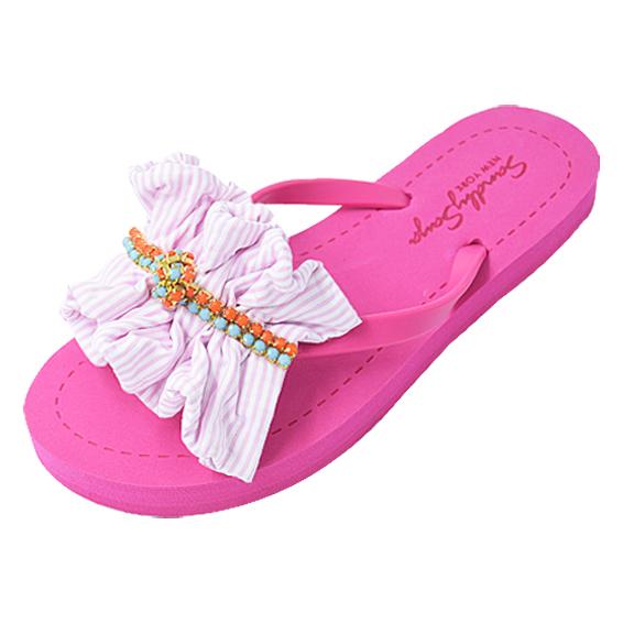 Pink Hudson Stripe Ruffle Flip Flops