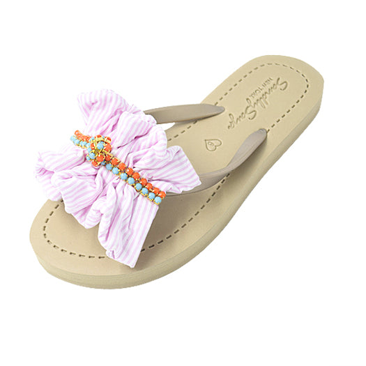 Pink Hudson Stripe Ruffle Flip Flops