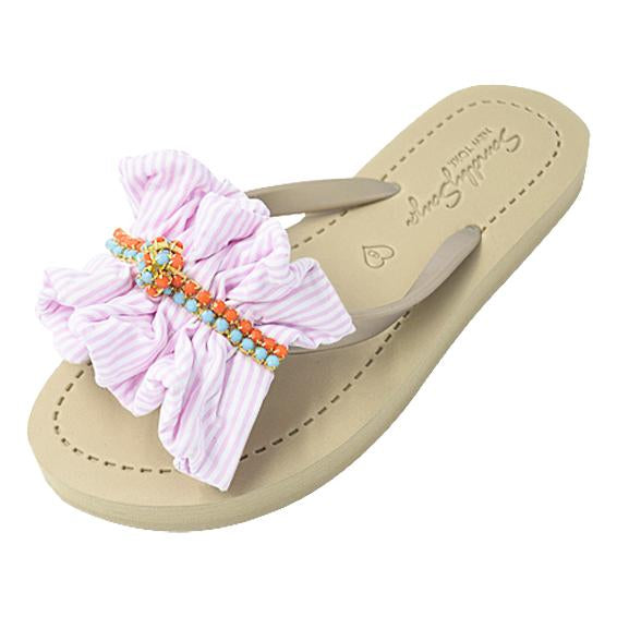 Pink Hudson Stripe Ruffle Flip Flops