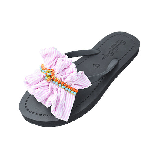 Pink Hudson Stripe Ruffle Flip Flops