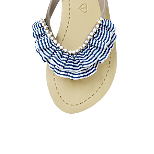 Rockaway Stripe Rhinestone Ruffle Wedge Flip Flops