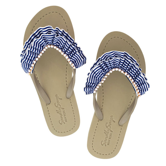 Rockaway Stripe Ruffle Embellished Flip Flops
