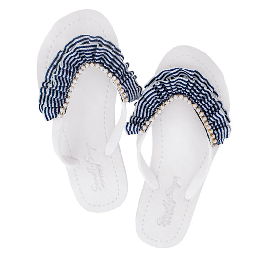 Rockaway Stripe Ruffle Embellished Flip Flops