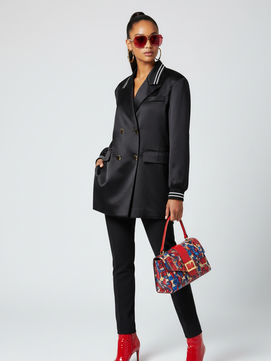 Long Satin Tunic Blazer for Women