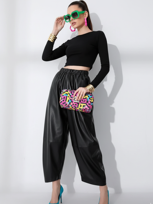 Wall Street PU Wide-Leg Pants
