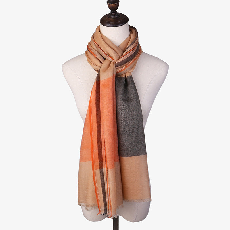 Plaid Fringe Long Scarf