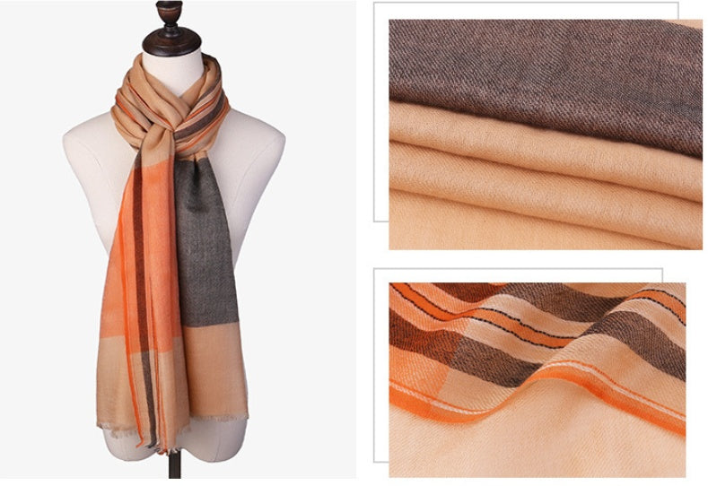 Plaid Fringe Long Scarf