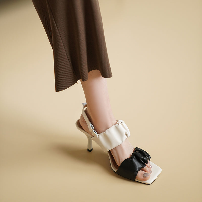 Color-Block Leather Heeled Sandals