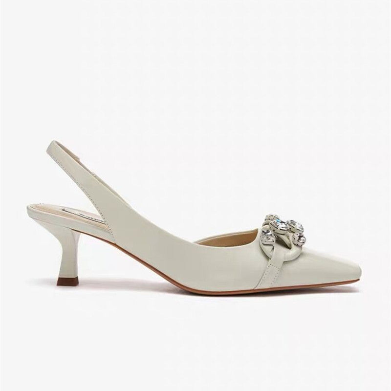 Rhinestone Square-Toe Low Heel Sandals