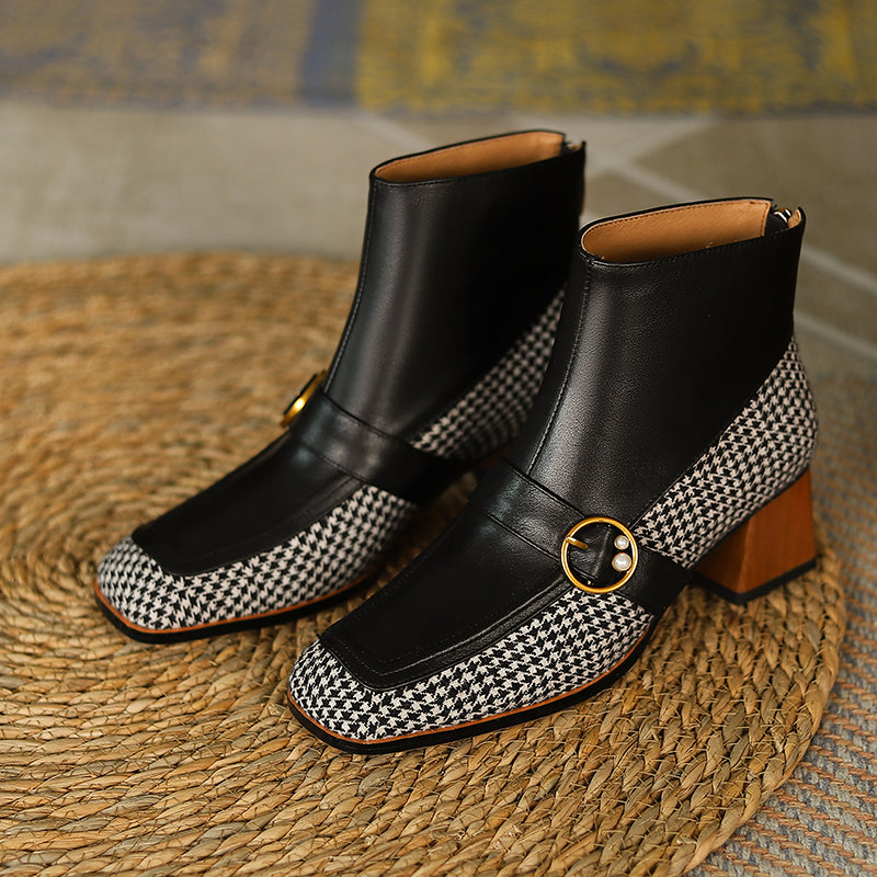 Retro Block Heel Ankle Boots