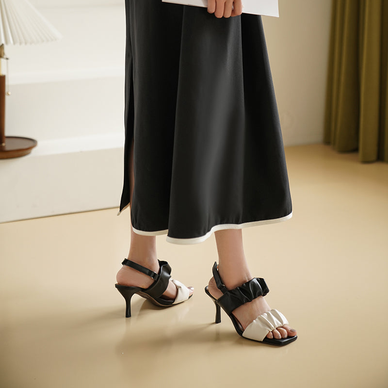 Color-Block Leather Heeled Sandals