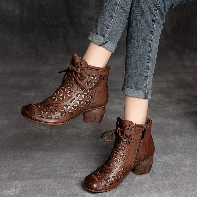 Chunky Heel Leather Ankle Boots