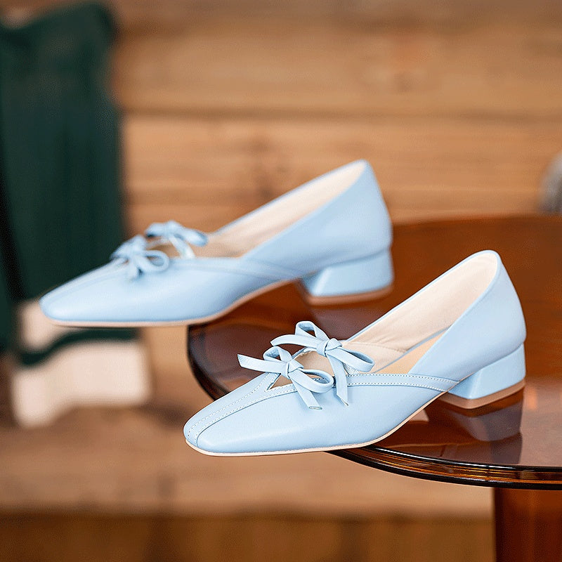 French Square-Toe Bow Heels
