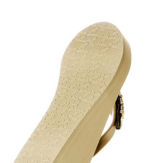 Rockaway Stripe Rhinestone Ruffle Wedge Flip Flops
